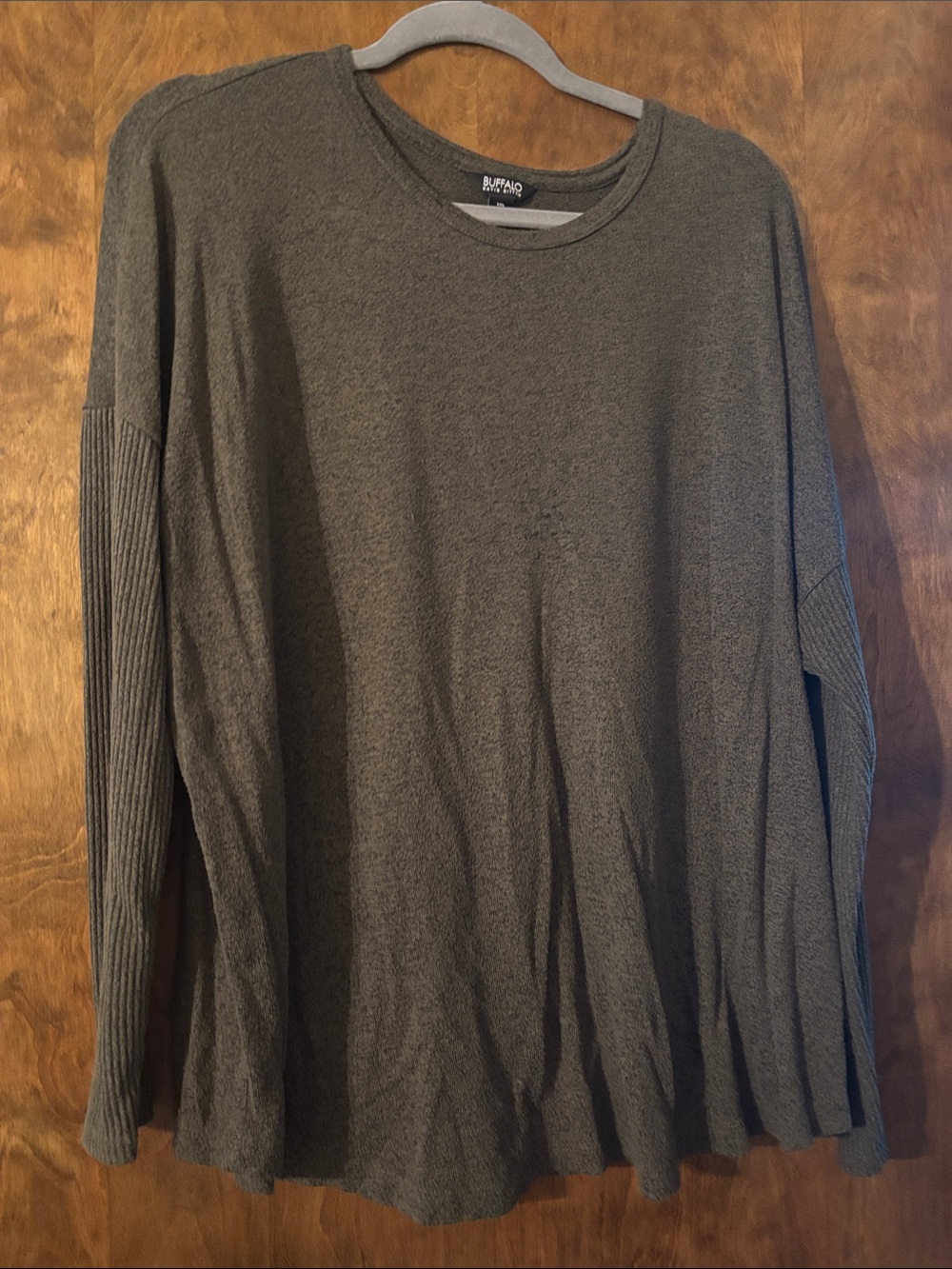 Buffalo David Bitton Olive Green Ribbed Sleeve Women's Sweater